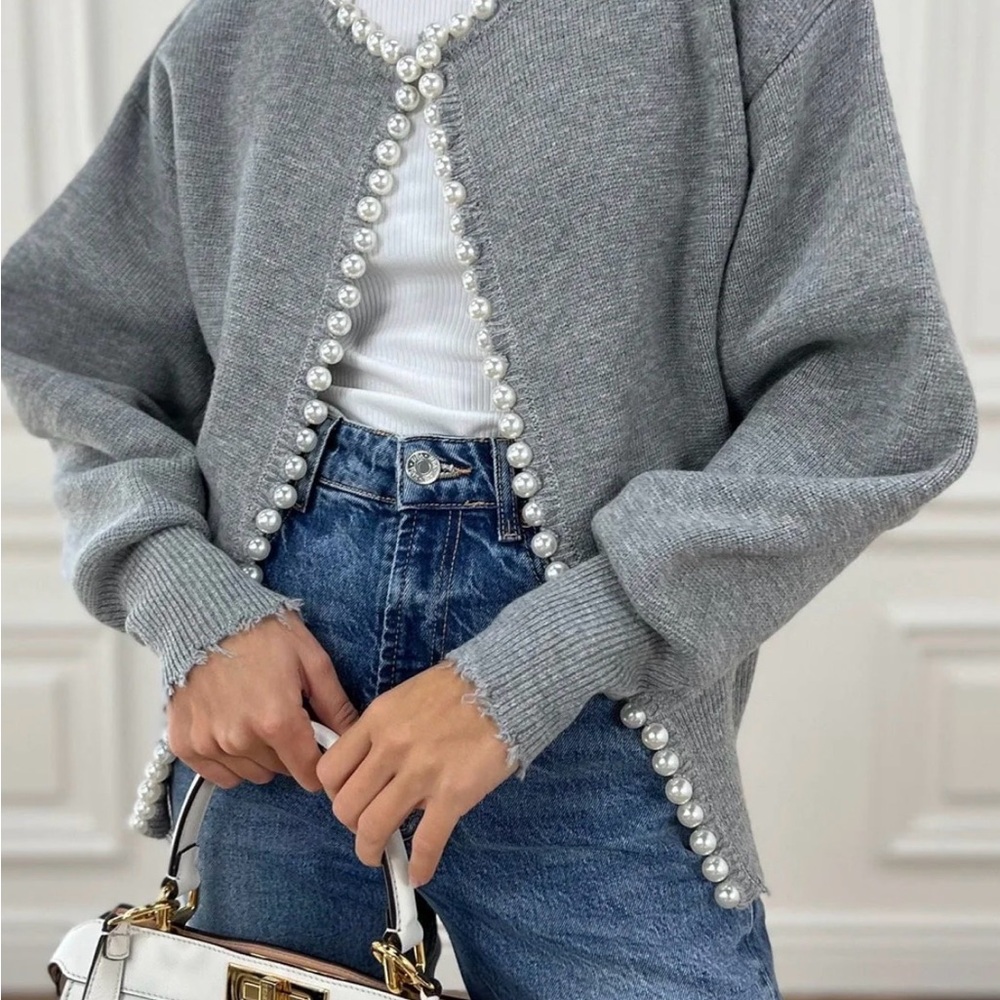 Commense Pearl Trim Ripped Hem Cardigan New with tags.